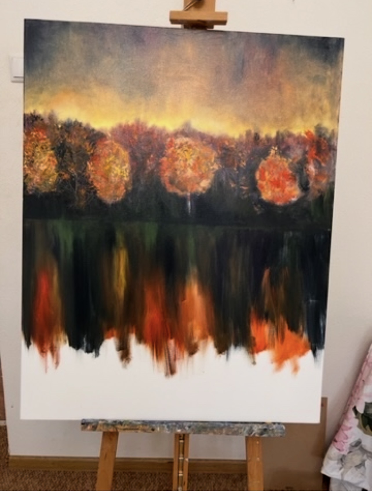 Autumn Reflection in progress in Marina Stognieva’s art studio, Kyiv, 2023